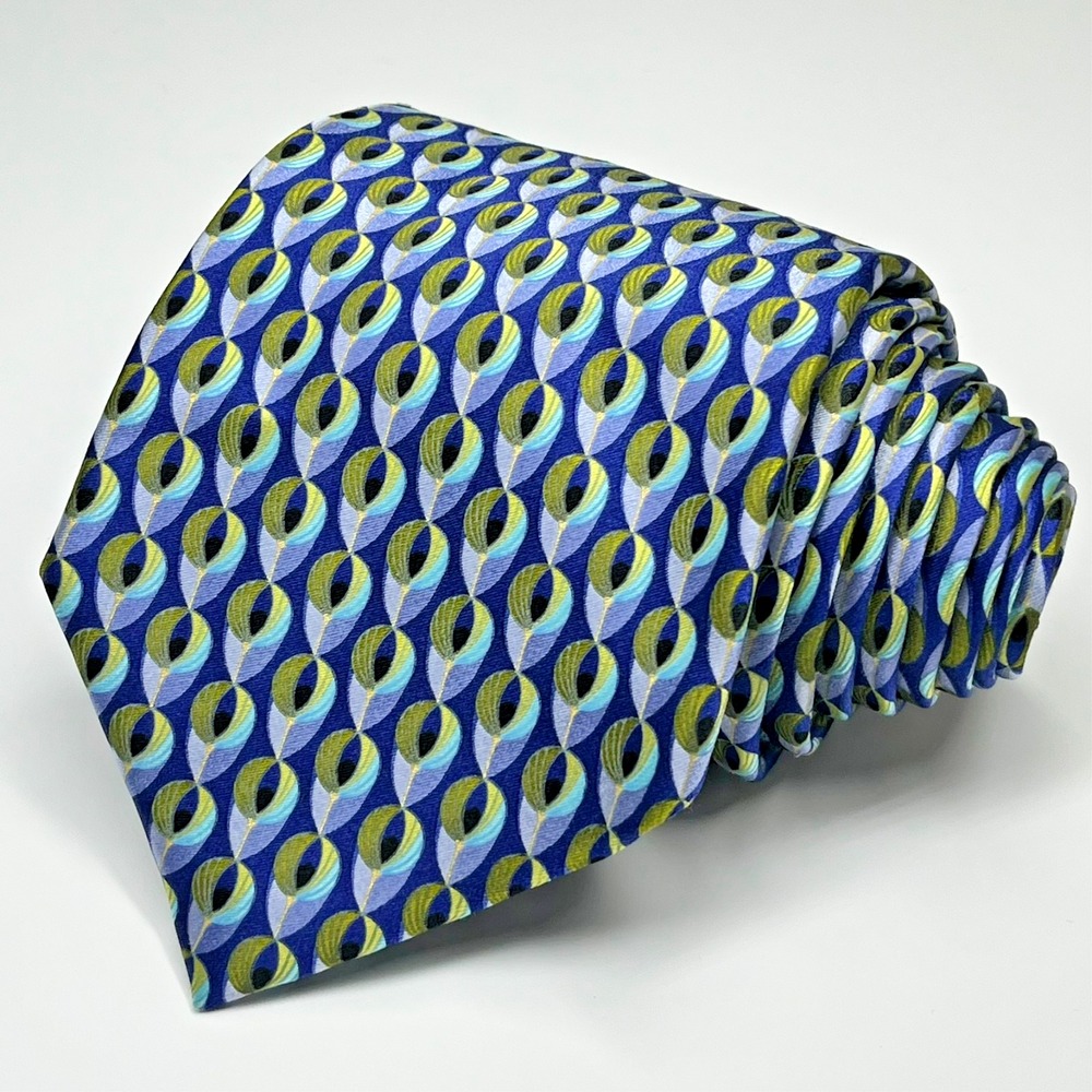 Ermenegildo Zegna Silk Men's Necktie Blue Silver Geometric Wings Made In Italy